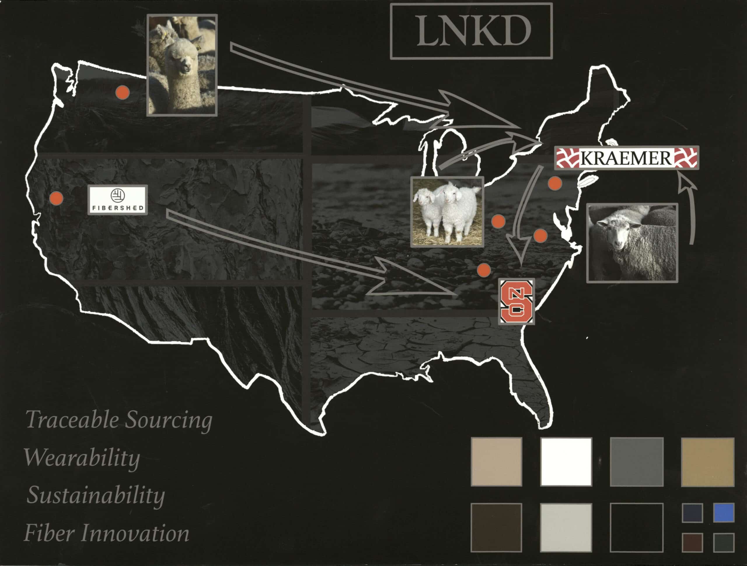 Traceable Sourcing, Wearability, Sustainability, and Fiber Innovation play into map of raw materials being sourced