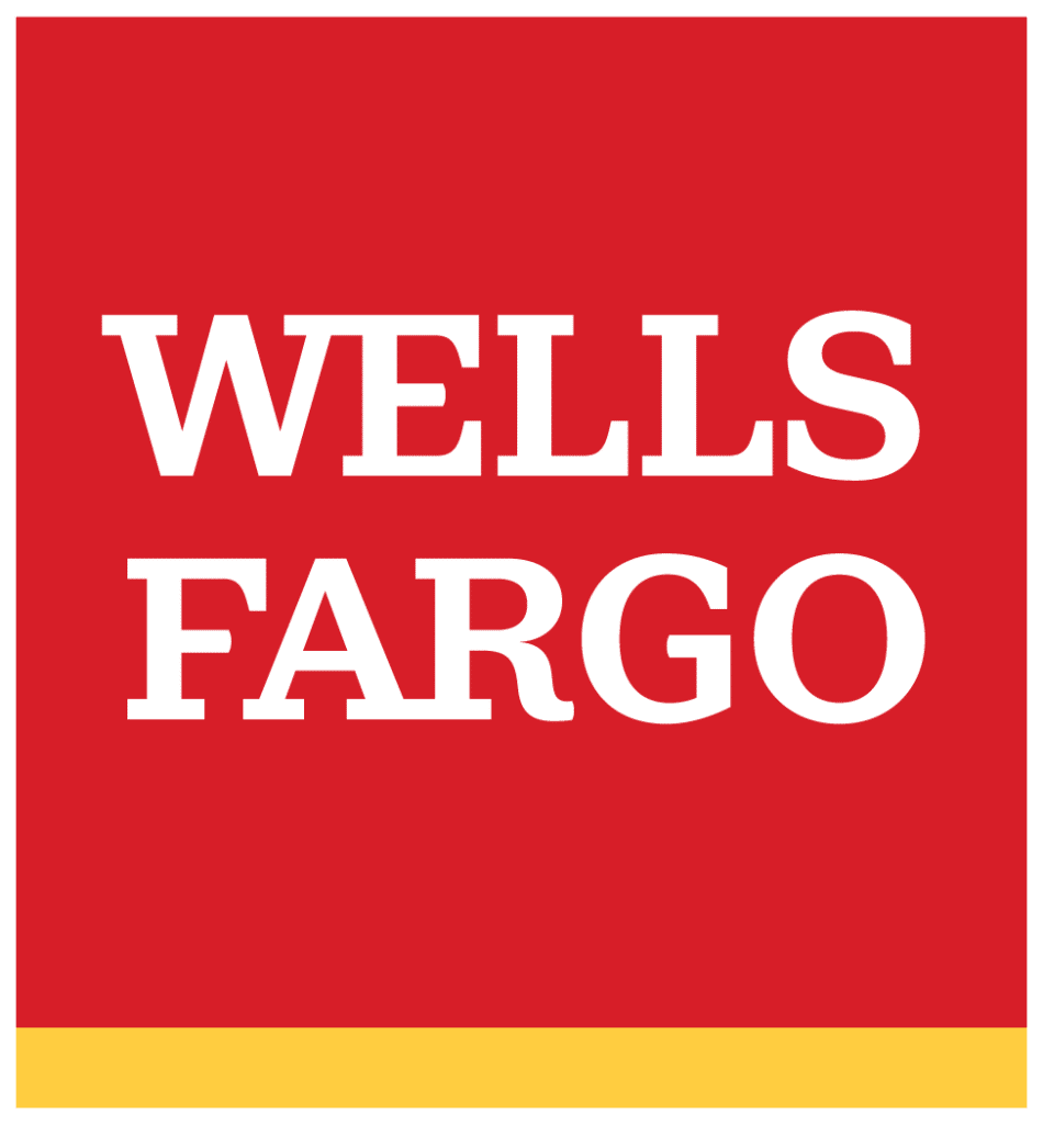 The Wells Fargo bank red box logo with bottom yellow stripe.