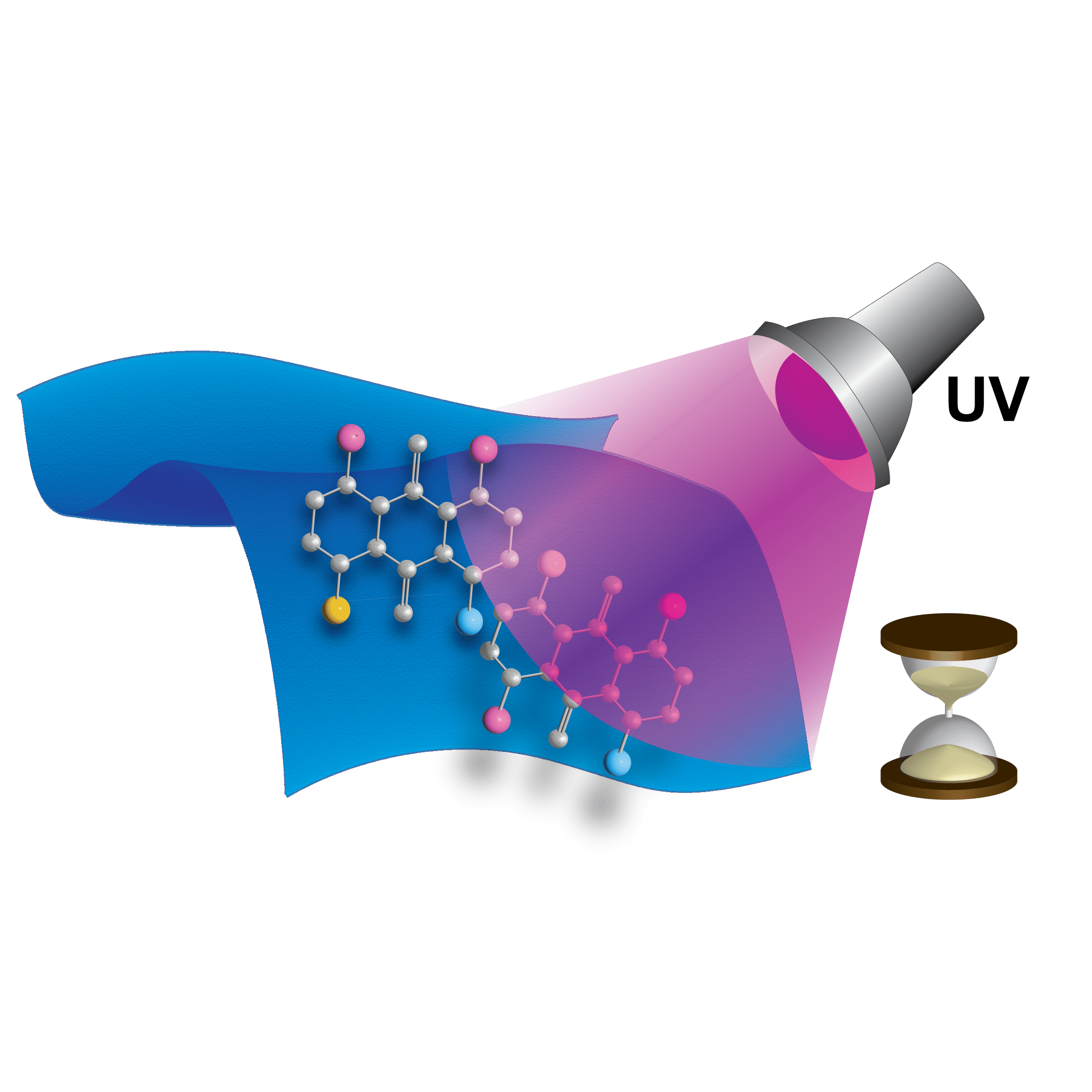 A UV lamp with an hourglass showing chemical processing over time