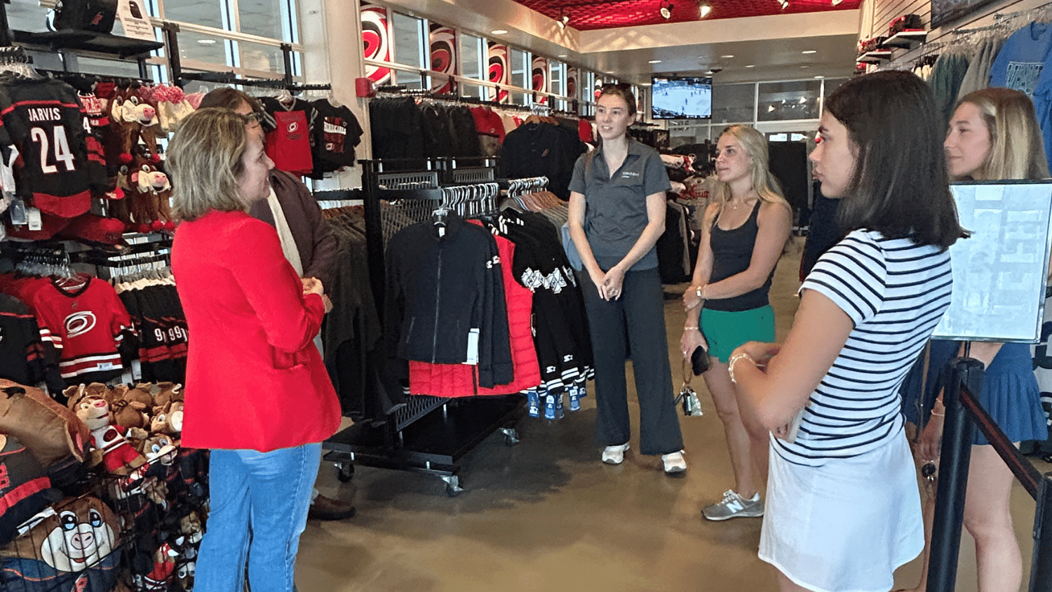 Students visit the Carolina Pro Shop to check out the Carolina Hurricanes merchandise.